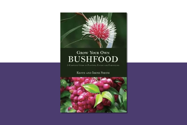 Growing Bushfood book on purple rectangle