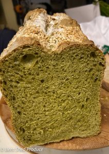 A loaf of bread has a distinct green tinge.